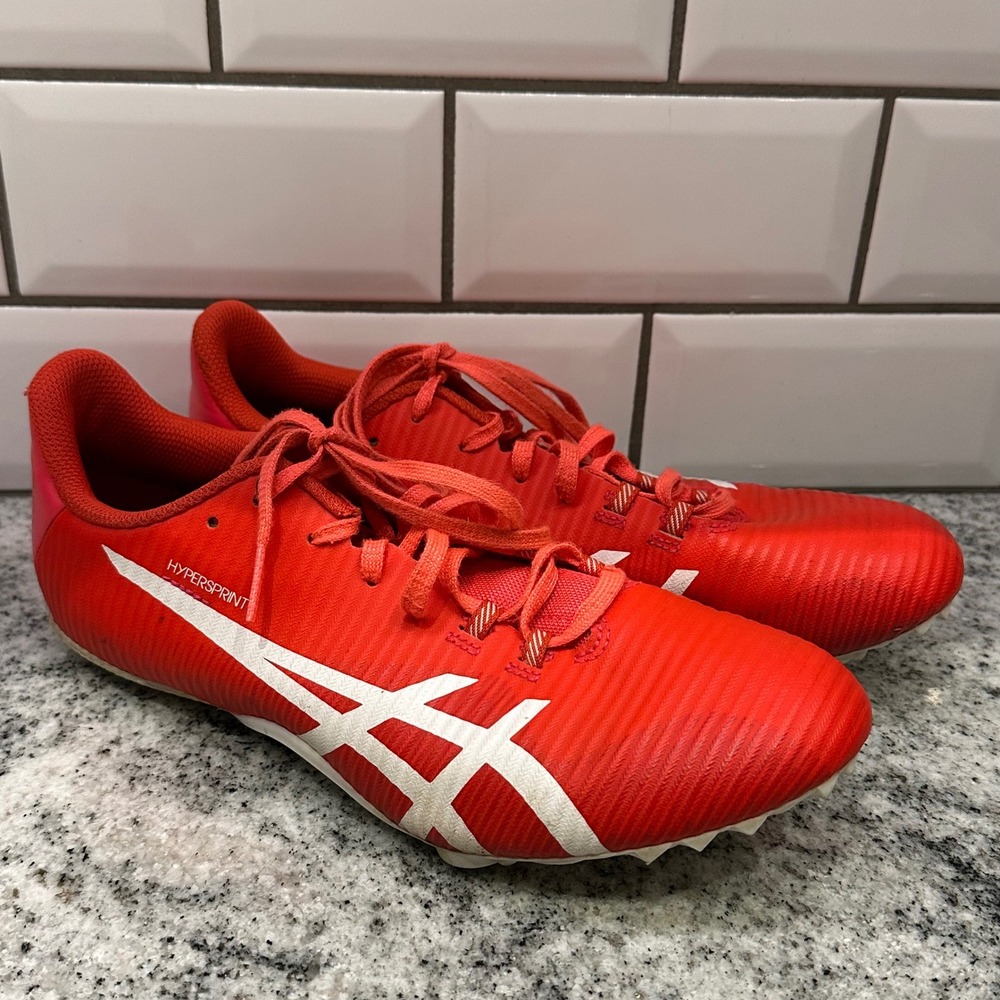 ASICS Unisex 8 Hypersprint 7 Track Spikes Red White 1093A197 Sprinting Cleats